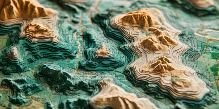 Detailed 3D Topographic Map Layered Terrain Elevation Landscape Travel Geography photo