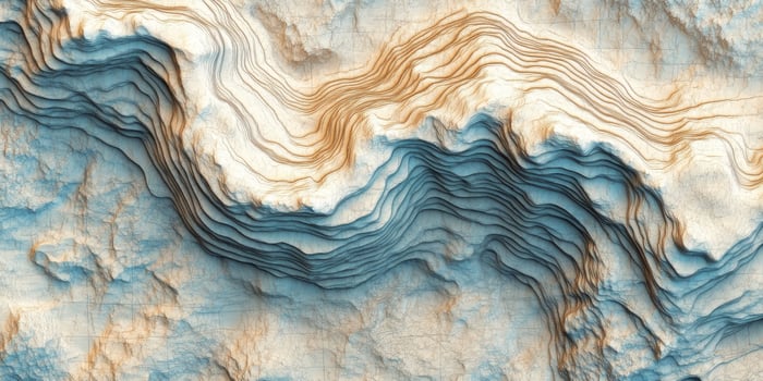 Abstract Topographic Map Overlay Blue Beige and Brown Contour Lines on Aerial Satellite View photo