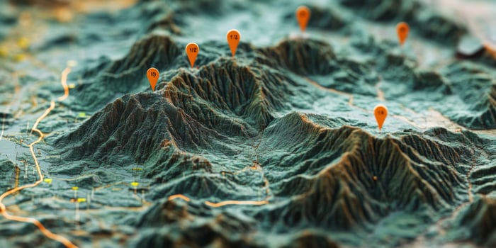 3D Topographic Map Mountain Range Elevation Markers Travel Exploration photo