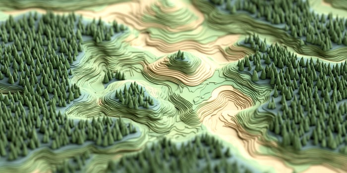 Abstract Topographic Map Hills Forests Nature 3D Render photo