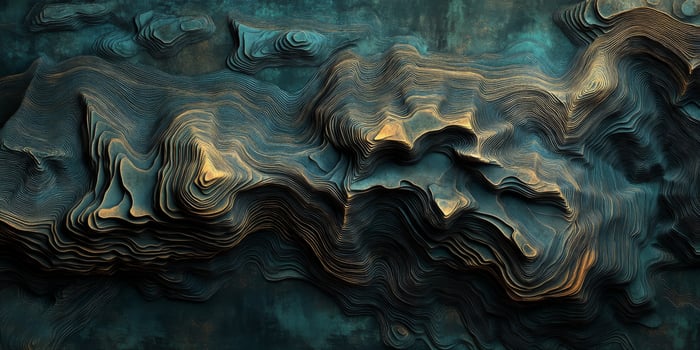 Abstract Teal Gold Topographic Mountain Landscape Art photo