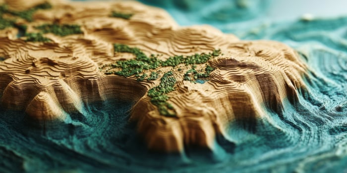 Detailed 3D Topographic Island Map Coastline Hills Terrain Nature photo