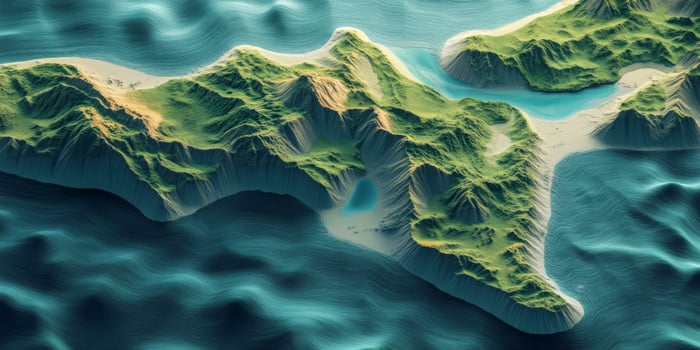 Aerial View of Lush Island Coastline 3D Render Ocean Mountains Nature photo