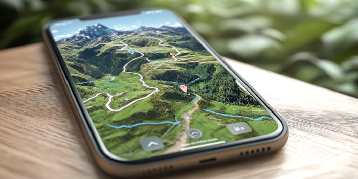 Mobile Hiking App Interactive Trail Map GPS Navigation Terrain photo