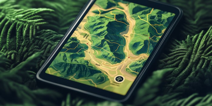 Mobile Hiking App Interactive Trail Map GPS Navigation Terrain photo