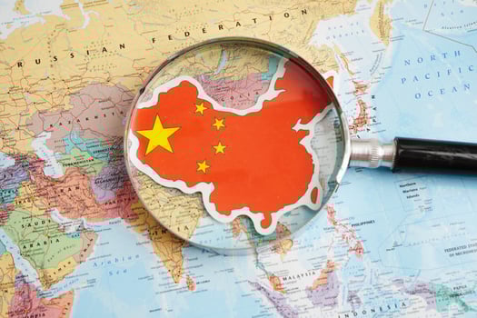 Bangkok, Thailand December 10, 2023 China map in world map paper. photo