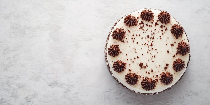 Gluten-free cake with visible layers and minimal decorations on top, food photography photo
