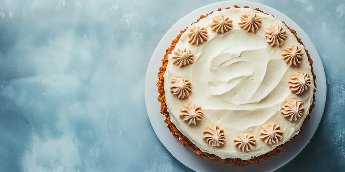 Carrot cake with visible layers and minimal decorations on top, photorealistic food photo