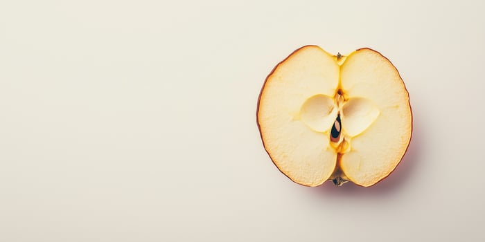 Single dried apple slice centered on a plain background, photorealistic food photo