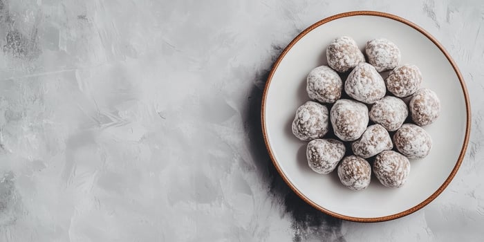 Stack of nuggets on a ceramic plate, arranged in a pyramid shape, gastronomy photography photo