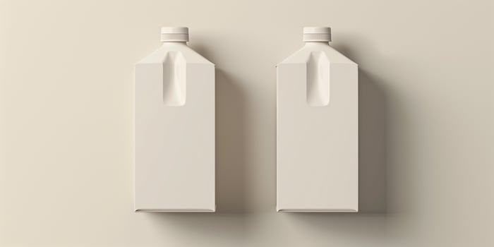 Two cartons of soy milk on a plain white background, culinary photography photo