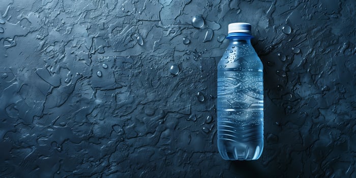 Electrolyte drink bottle with a sports cap, placed on a textured table surface, gastronomy photography photo