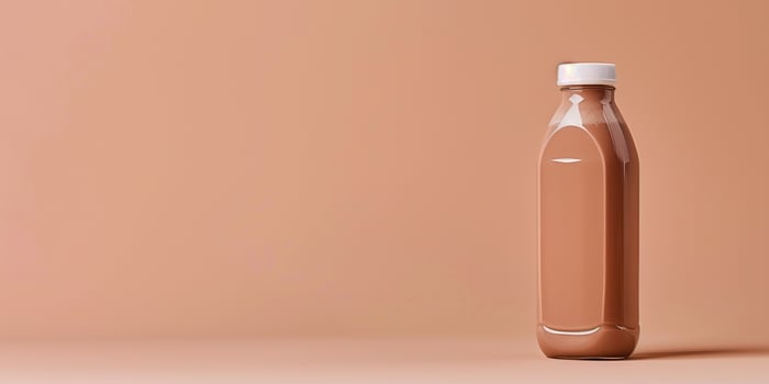 Bottle of meal replacement shake with balanced nutrients on plain background, meal photography photo
