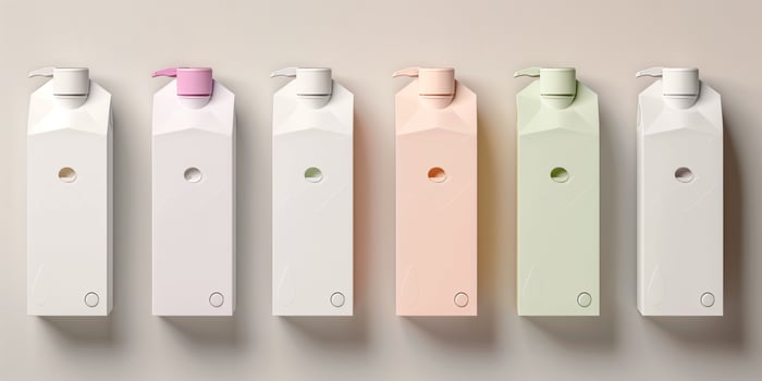 Collection of flavored milk cartons, each with distinct branding and flavor description, side by side, meal photography photo