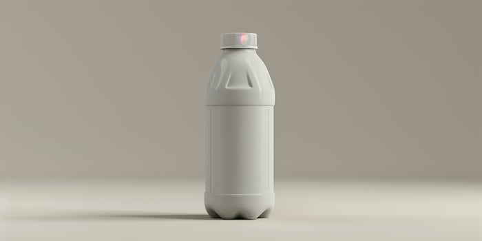 Protein drink bottle with a screw-top lid, isolated against a neutral background, meal photography photo