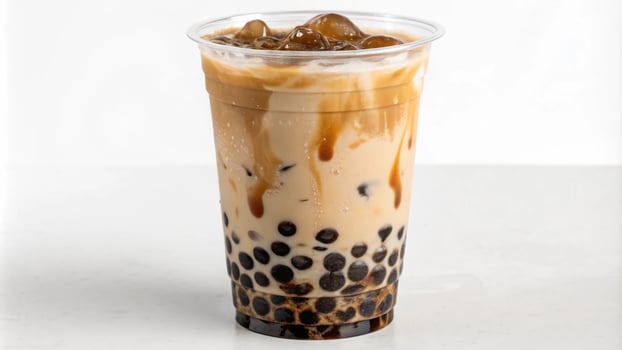 An iced coffee with black beans and ice photo