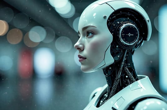 Robot Cyborg Humanoid Woman smart Artificial Intelligence Portrait photo