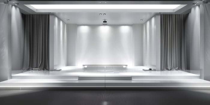 Modern Minimalist Stage Design with Sleek White and Gray Elements photo