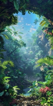 Conceptual jungle scene with unique perspective. photo
