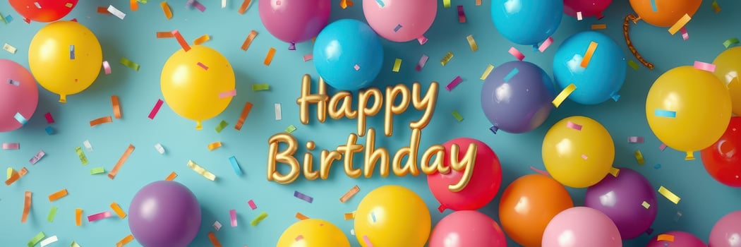 Colorful balloons and confetti celebrate a birthday party with joyful decorations and cheerful atmosphere photo