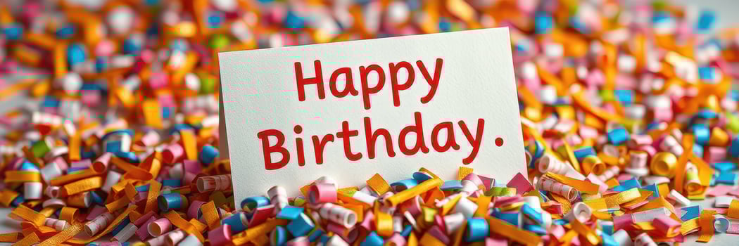 Colorful birthday celebration with confetti and a cheerful greeting card photo