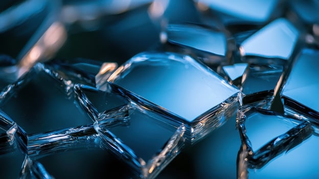Broken glass with blue light background photo