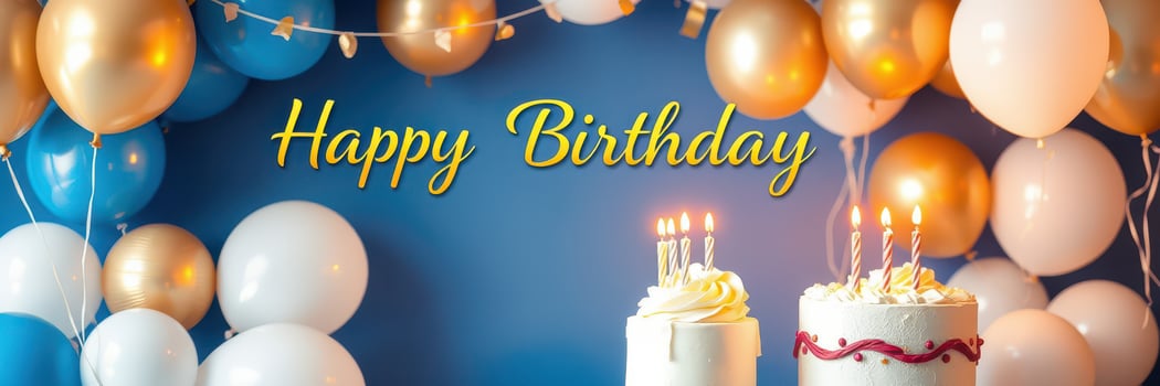 Festive birthday celebration with balloons, cakes, and cheerful decorations in a vibrant setting photo