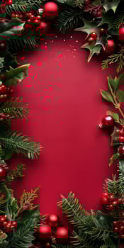 Festive Christmas Border with Holly and Pine Branches photo