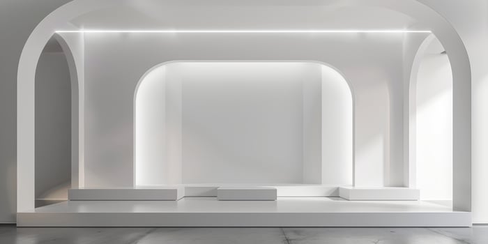 Minimalist White Interior with Arched Niches and Modern Lighting photo