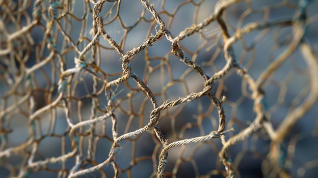 Close-Up of Worn Fishing Net with Blurred Background in Natural Light photo