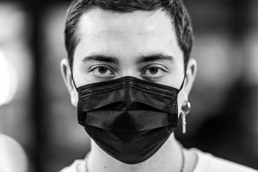 Portrait of a man in a mask from a virus. photo