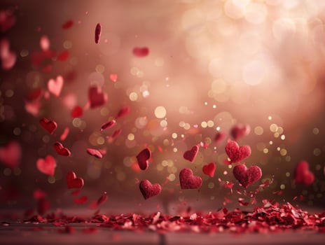 Falling red hearts bokeh background. photo