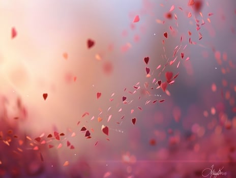 Romantic swirling red hearts bokeh background. photo