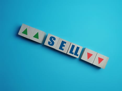 Stock market and exchange, sell and up and down arrow sign photo