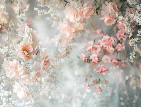 Soft pastel pink and white flowers, floral arrangement, background. photo