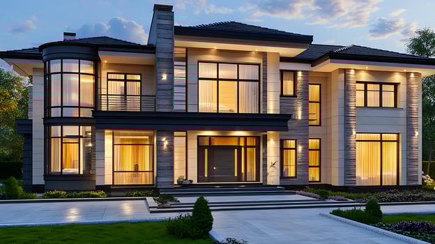 Elegant modern residential house design with luxurious architectural details photo