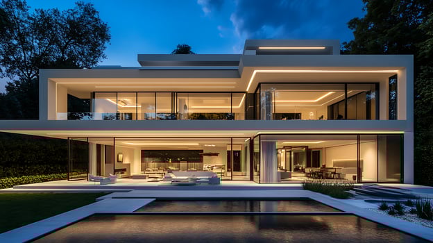 Sophisticated modern residential house with a luxurious and elegant architectural aesthetic photo
