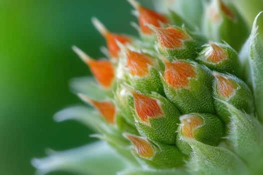 Close-up of vibrant orange and green succulent plant buds. photo