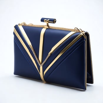 Elegant blue and gold clutch bag on neutral background photo