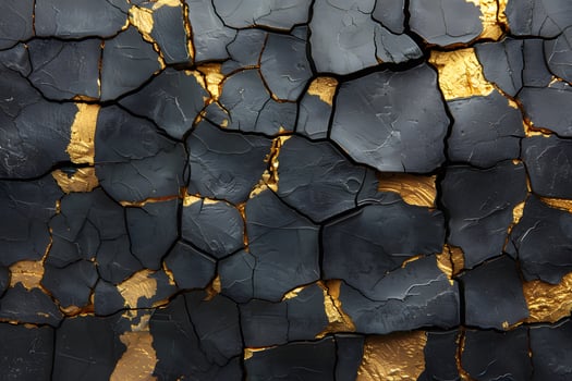 Elegant Abstract Textured Surface with Black and Gold Cracked Pattern for Modern Design photo