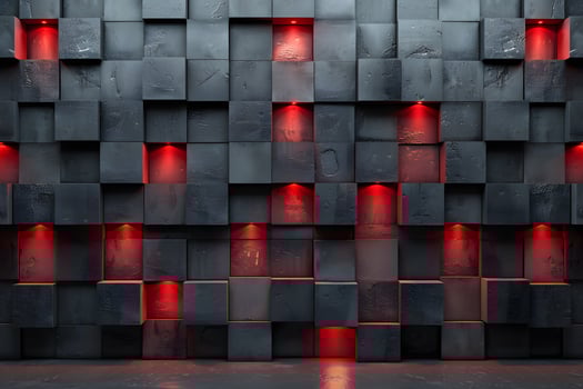 Futuristic Dark Geometric Wall with Red LED Lighting for Modern Design Concepts photo
