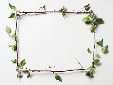 Nature inspired frame with green leaves on white background photo