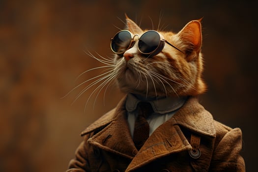 Stylish Ginger Cat in Sunglasses and Coat - Autumn Fashion Concept photo