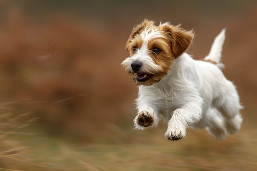 Energetic Jack Russell Terrier Leaping Through Autumn Field for Outdoor Adventure and Joyful Play photo