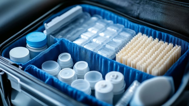 A suitcase filled with various medical supplies photo