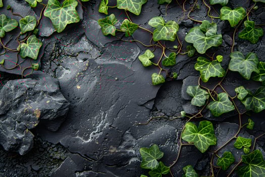 Lush Ivy on Dark Stone Surface - Nature Texture for Background and Design photo