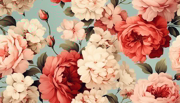 Seamless pattern tile background flowers and floral leaves plants photo