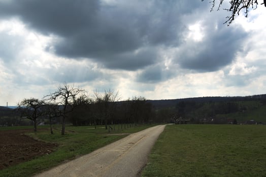 Rural landscape and cloudscape near Langensoultzbach, Vosges, France photo