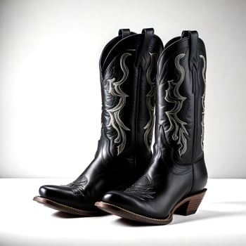 Stylish black cowboy boots on white background photo