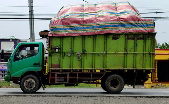 An over capacity truck. shipping transportation. photo